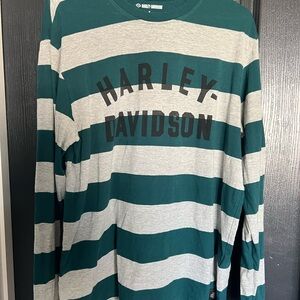 Harley-Davidson Green and Gray Striped Long Sleeve Shirt